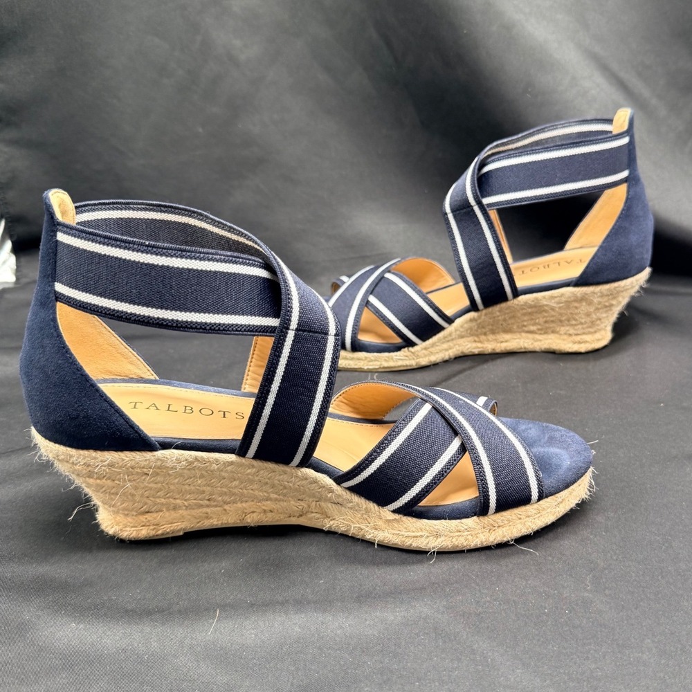 Talbots Navy White Striped Elastic Espadrille Wedge Sandals Womens 7 - Picture 3 of 6